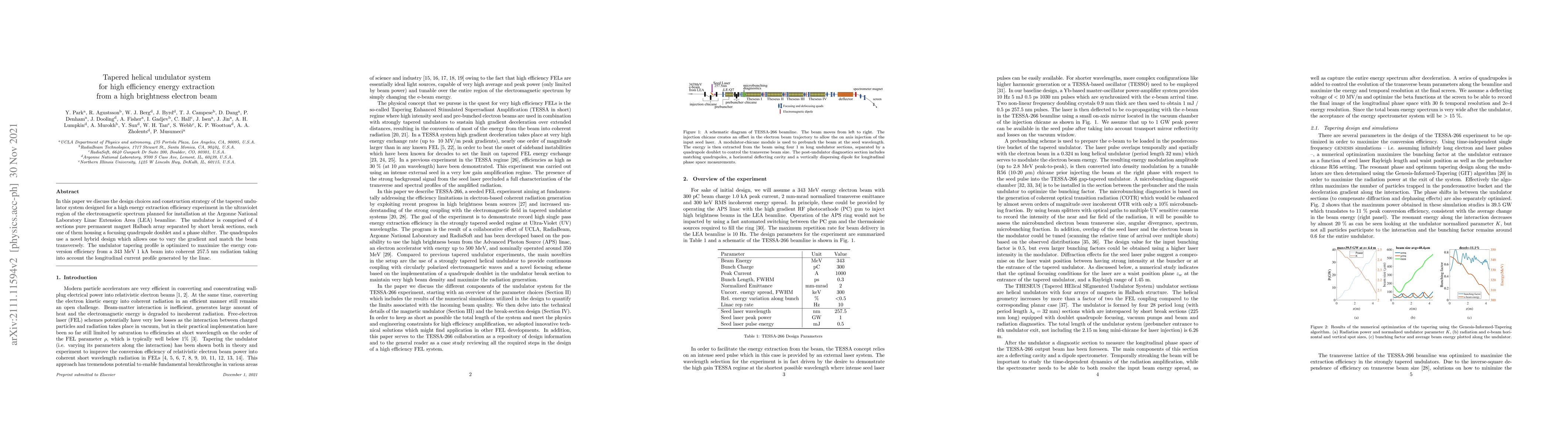 Thumbnail for Tapered helical undulator system for high efficiency energy extraction
  from a high brightness electron beam