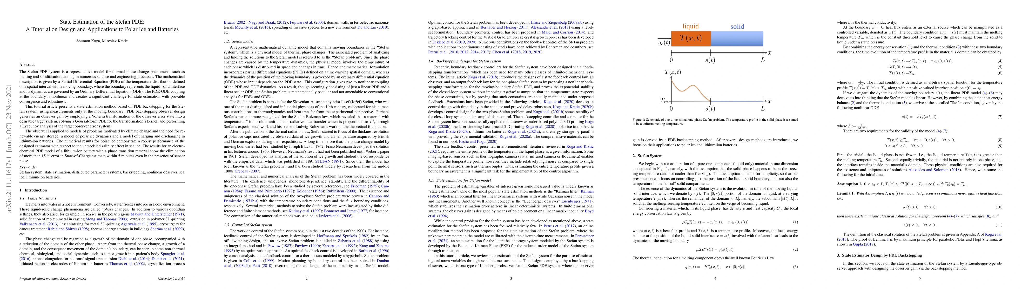 Thumbnail for State Estimation of the Stefan PDE: A Tutorial on Design and
  Applications to Polar Ice and Batteries