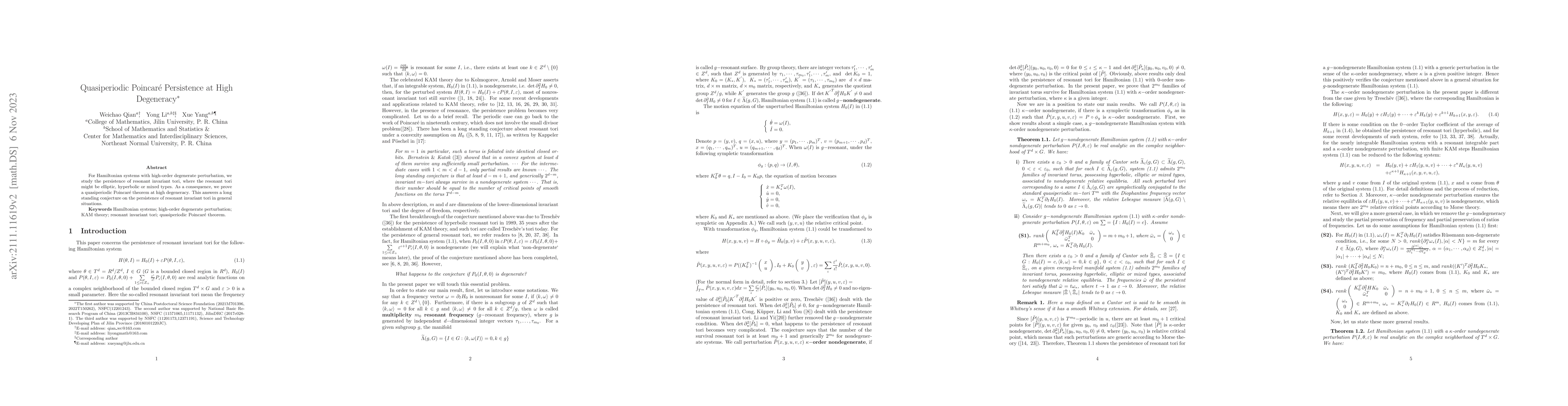 Thumbnail for Quasiperiodic Poincare Persistence at High Degeneracy