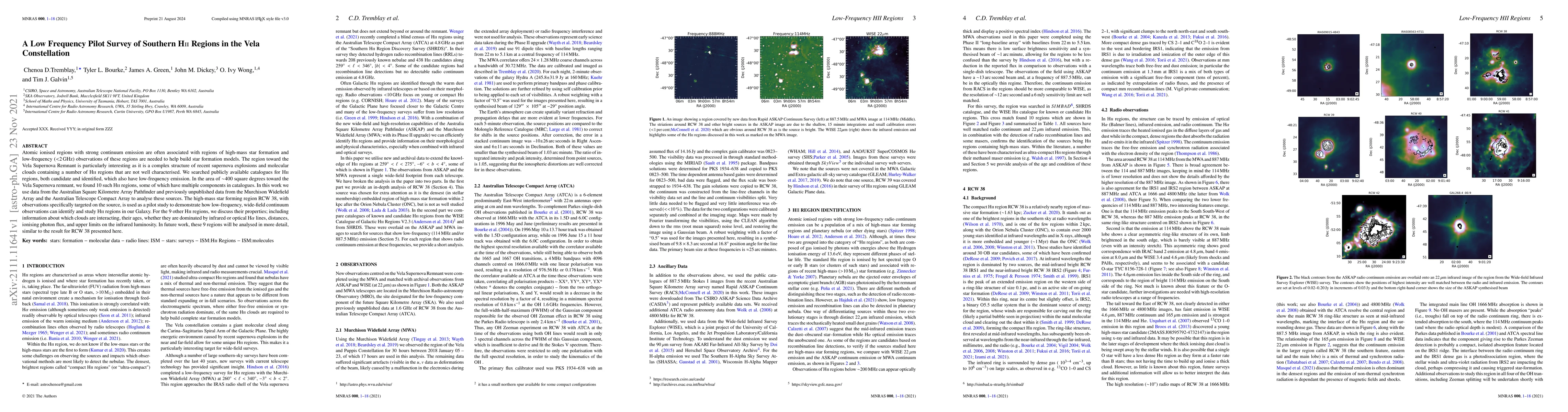Thumbnail for A Low Frequency Pilot Survey of Southern HII Regions in the Vela
  Constellation