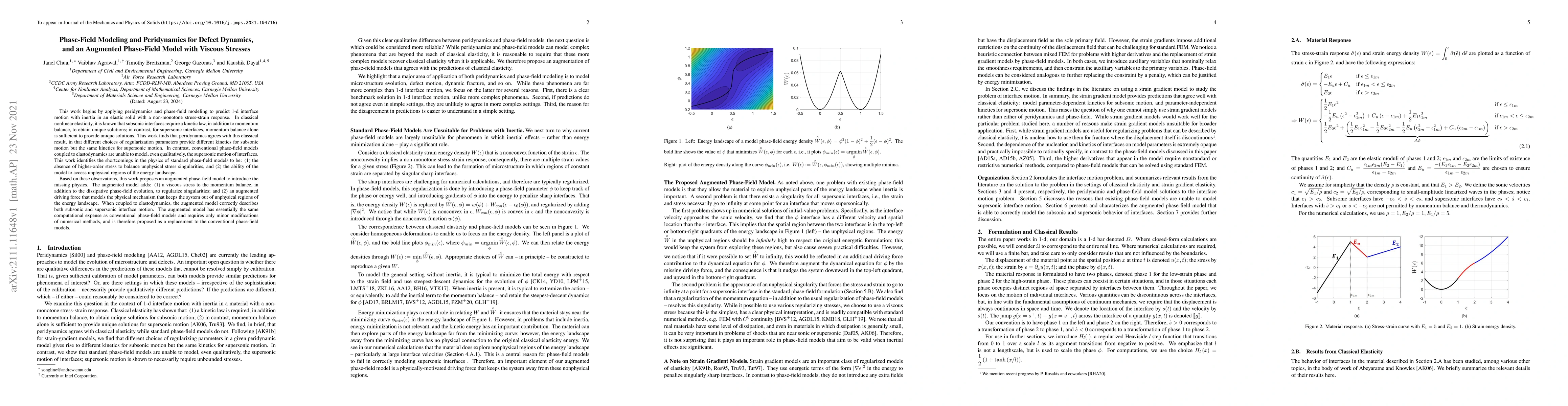 Thumbnail for Phase-Field Modeling and Peridynamics for Defect Dynamics, and an
  Augmented Phase-Field Model with Viscous Stresses