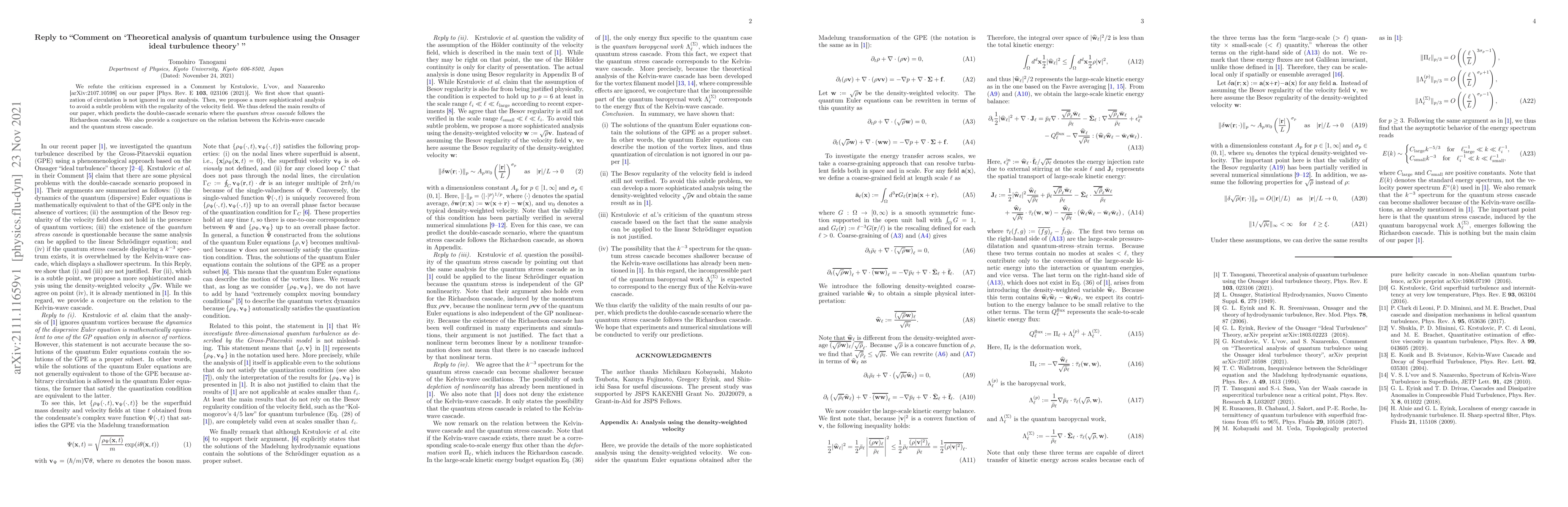 Thumbnail for Reply to "Comment on 'Theoretical analysis of quantum turbulence using
  the Onsager ideal turbulence theory'"