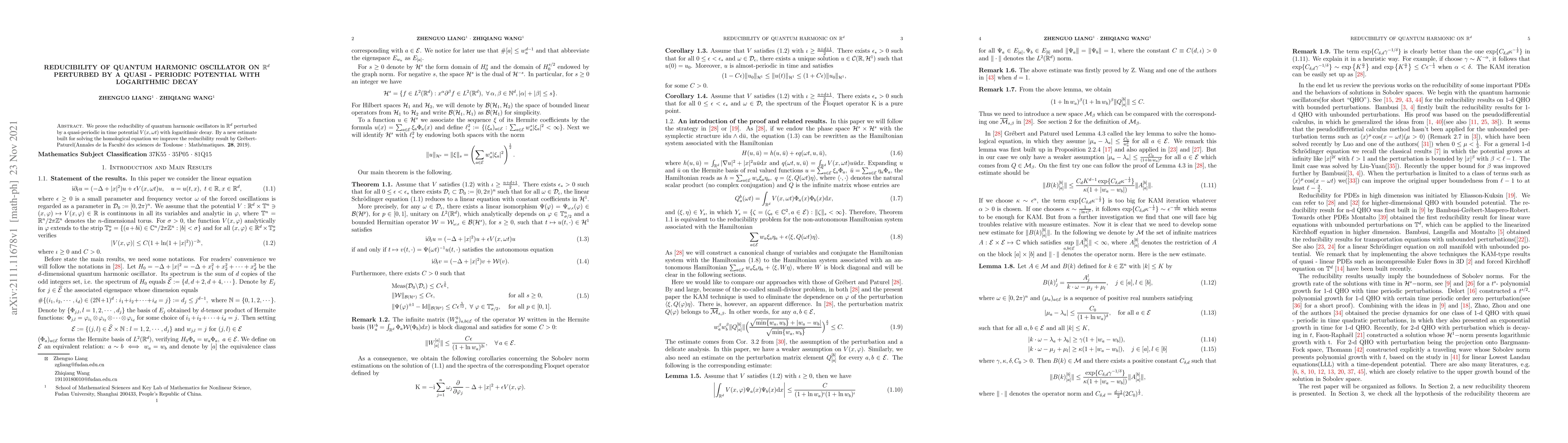 Thumbnail for Reducibility of Quantum Harmonic Oscillator on $\mathbb{R}^d$ Perturbed
  by a Quasi-periodic Potential with Logarithmic Decay