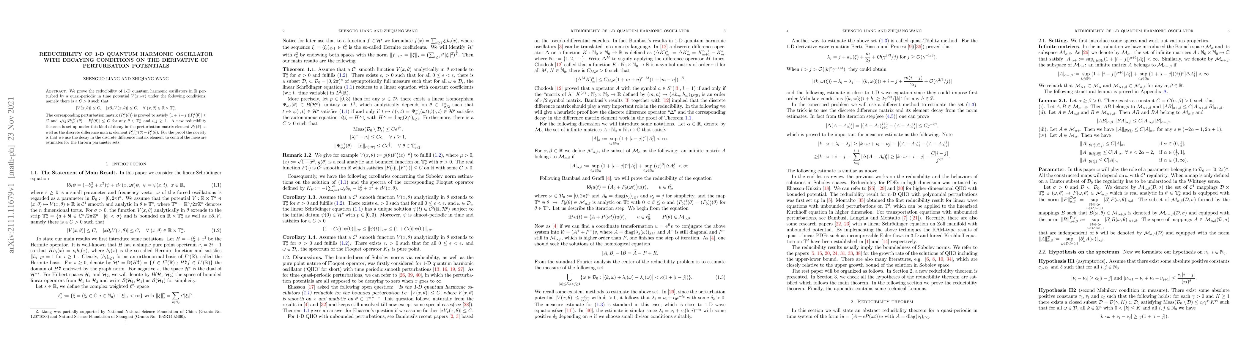 Thumbnail for Reducibility of 1-D Quantum Harmonic Oscillator with Decaying Conditions
  on the Derivative of Perturbation Potentials