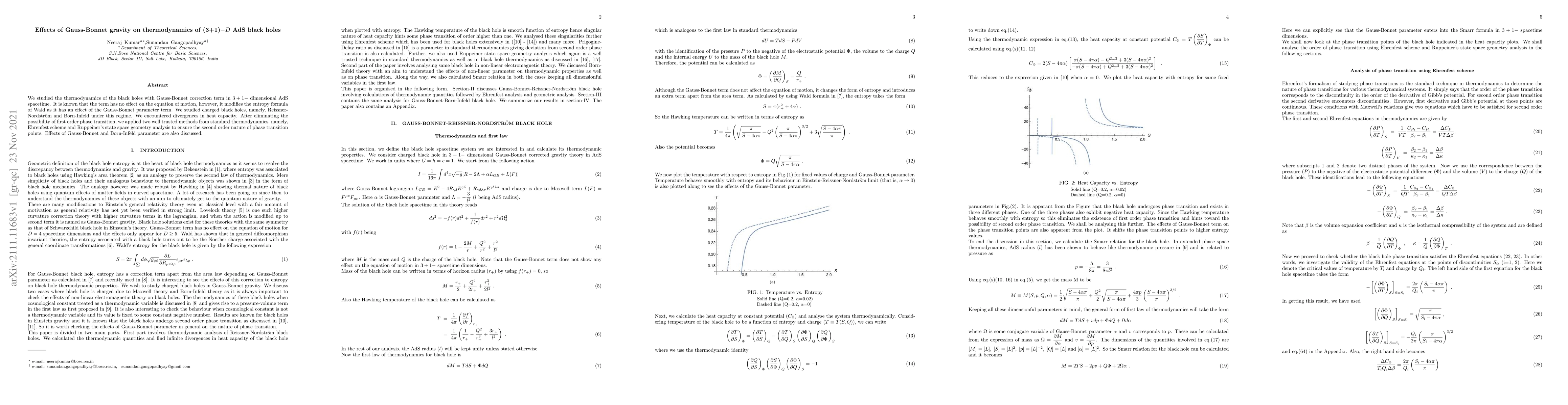 Thumbnail for Effects of Gauss-Bonnet gravity on thermodynamics of (3+1)$-D$ AdS black
  holes