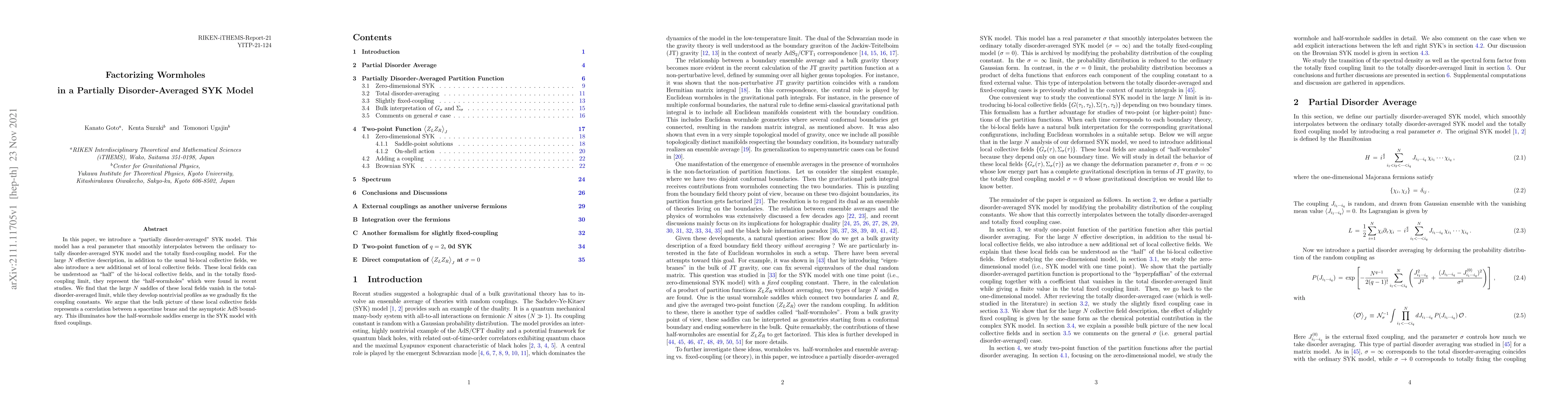 Thumbnail for Factorizing Wormholes in a Partially Disorder-Averaged SYK Model