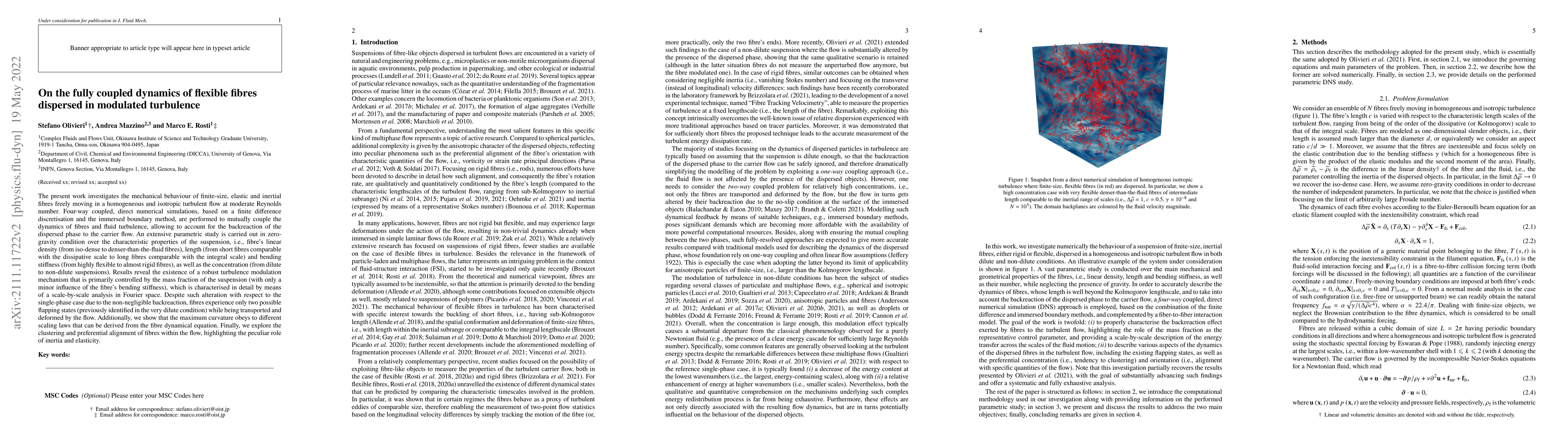 Thumbnail for On the fully coupled dynamics of flexible fibres dispersed in modulated
  turbulence