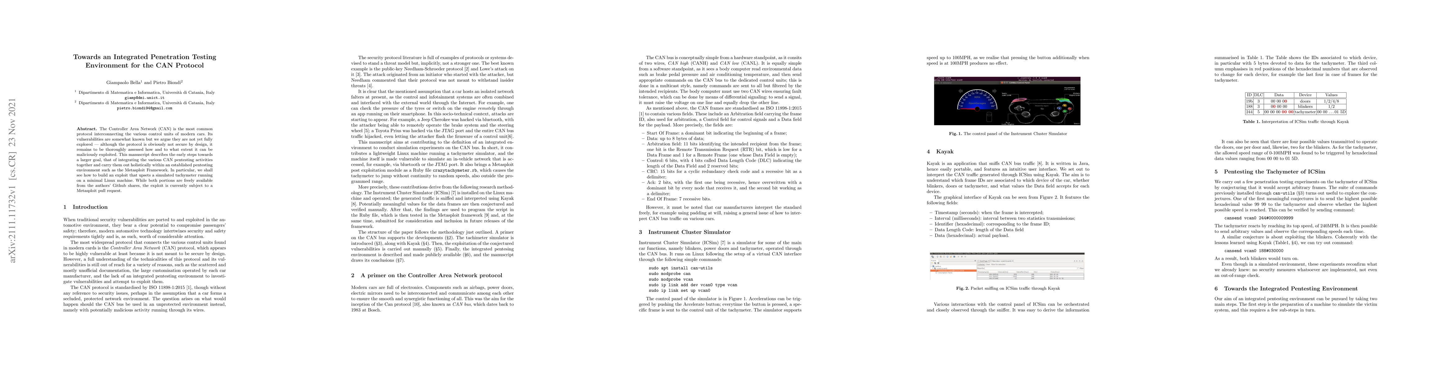 Thumbnail for Towards an Integrated Penetration Testing Environment for the CAN
  Protocol