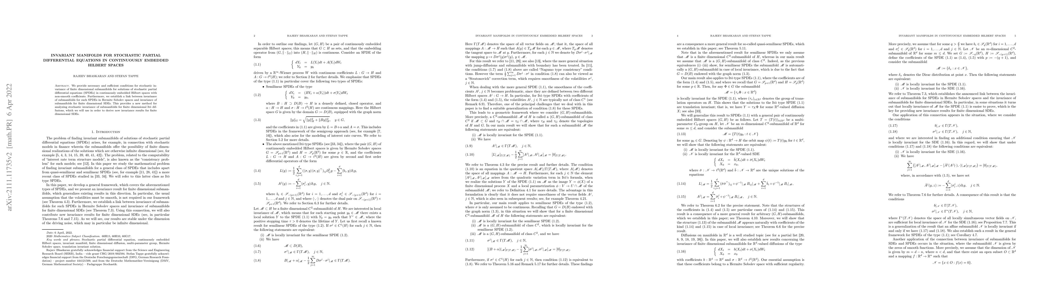 Thumbnail for Invariant manifolds for stochastic partial differential equations in
  continuously embedded Hilbert spaces