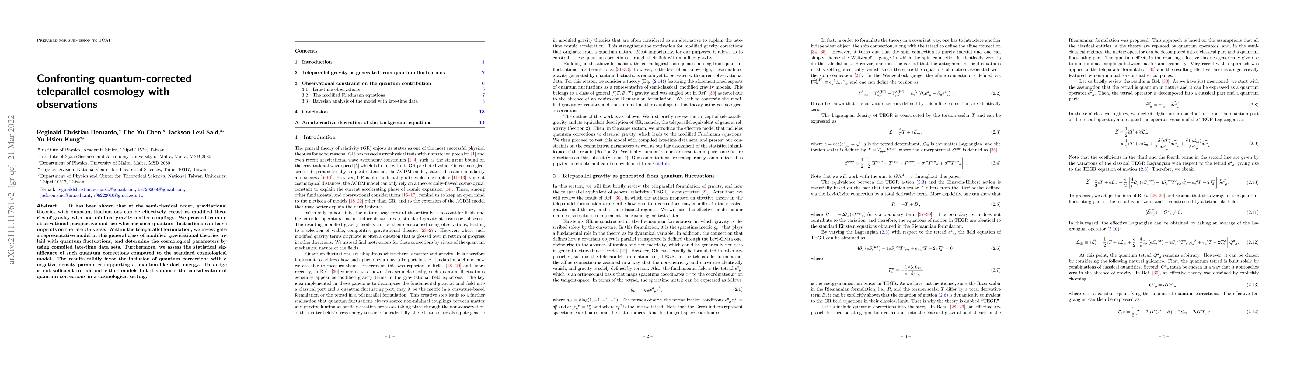 Thumbnail for Confronting quantum-corrected teleparallel cosmology with observations