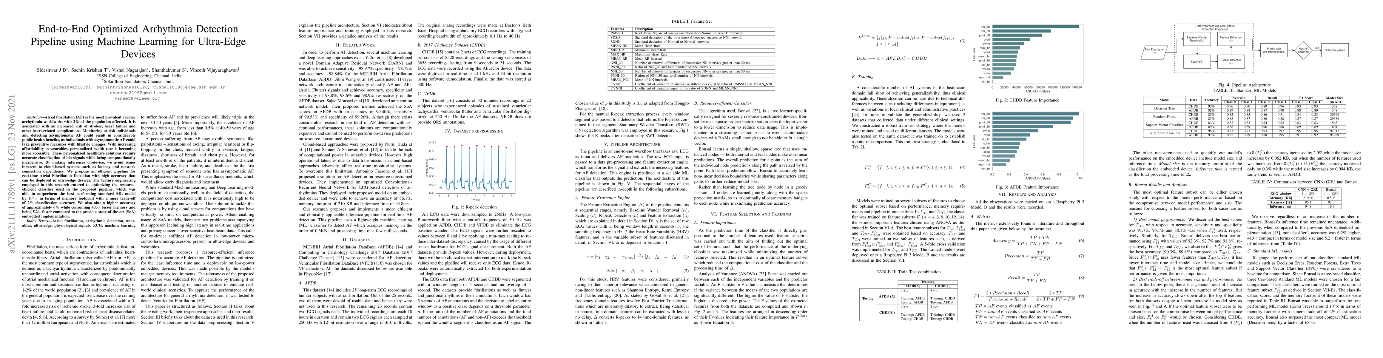 Thumbnail for End-to-End Optimized Arrhythmia Detection Pipeline using Machine
  Learning for Ultra-Edge Devices