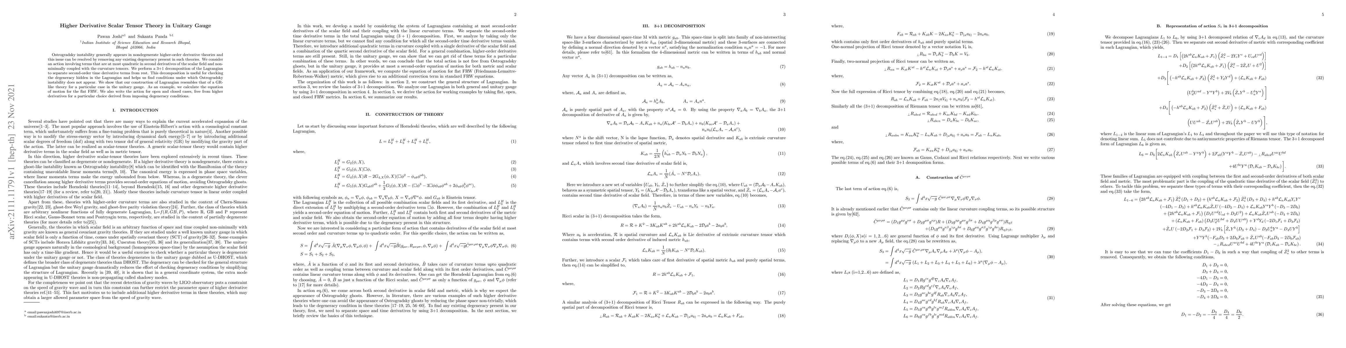 Thumbnail for Higher Derivative Scalar Tensor Theory in Unitary Gauge