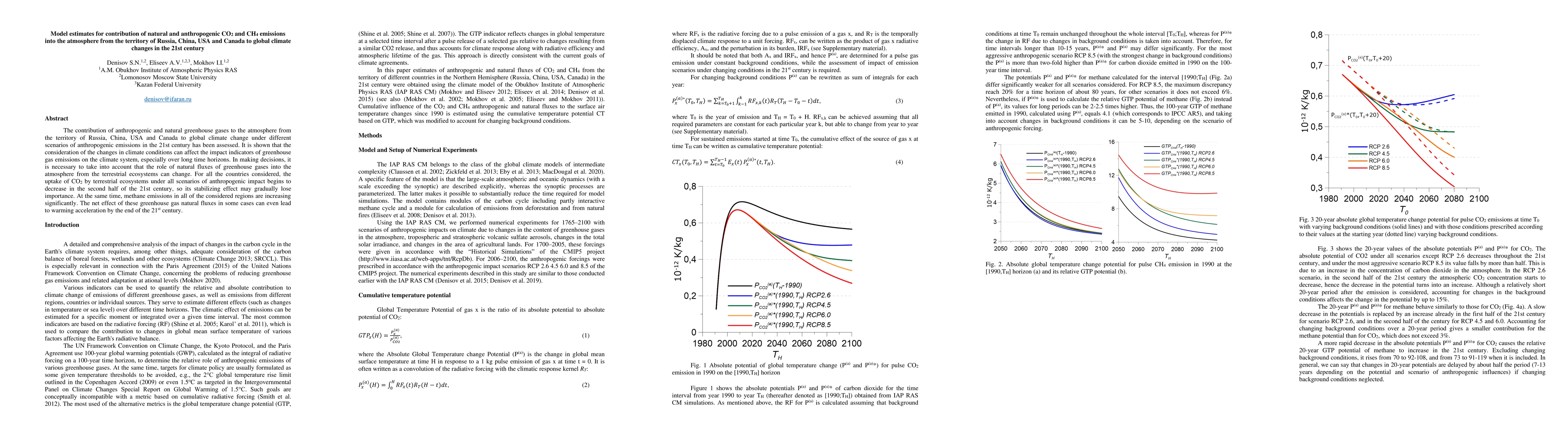 Thumbnail for Model estimates for contribution of natural and anthropogenic CO$_2$ and
  CH$_4$ emissions into the atmosphere from the territory of Russia, China, USA
  and Canada to global climate changes in the 21st century