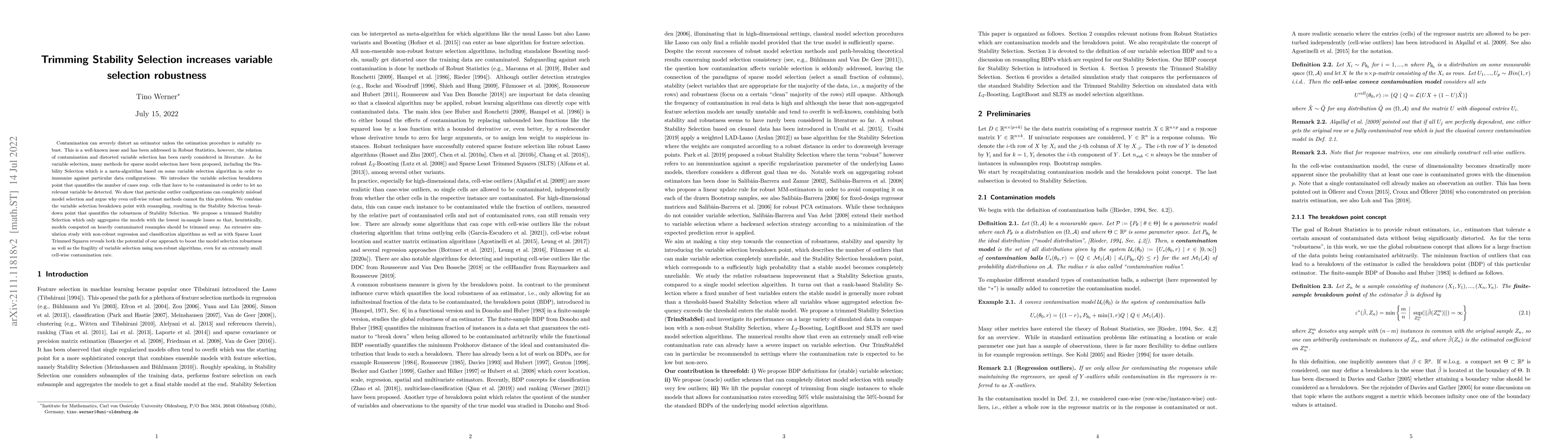 Thumbnail for Trimming Stability Selection increases variable selection robustness