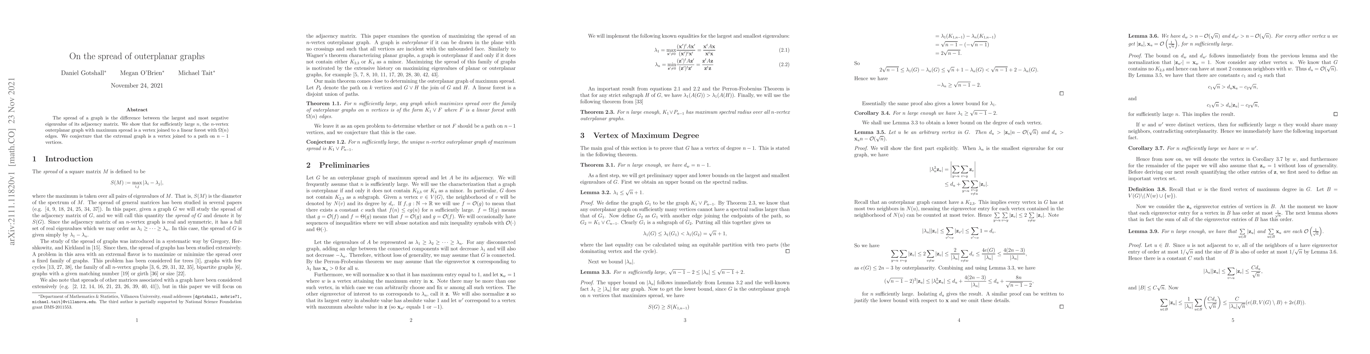 Thumbnail for On the spread of outerplanar graphs