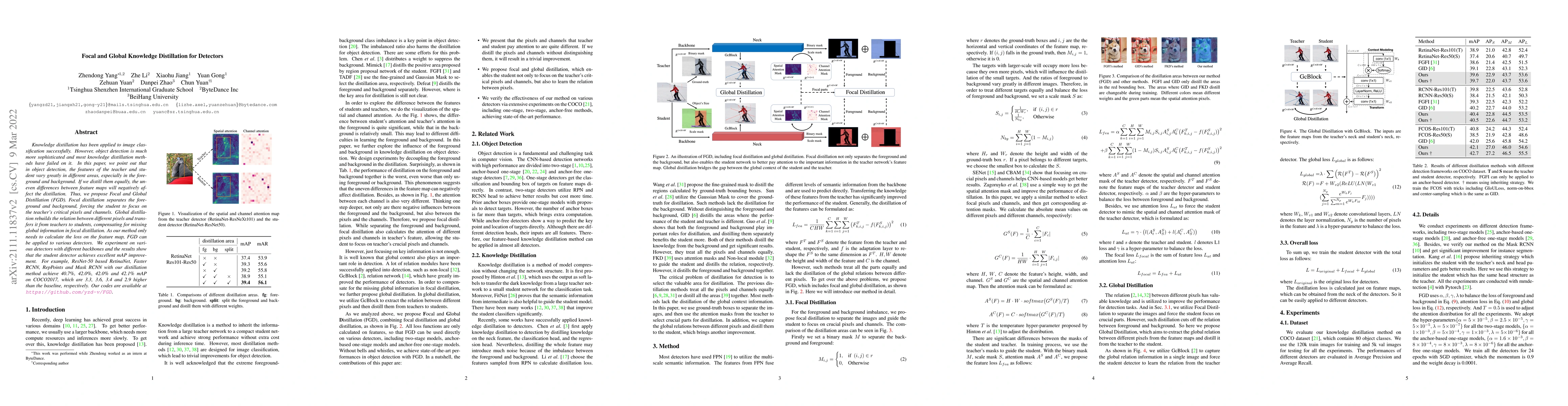 Thumbnail for Focal and Global Knowledge Distillation for Detectors