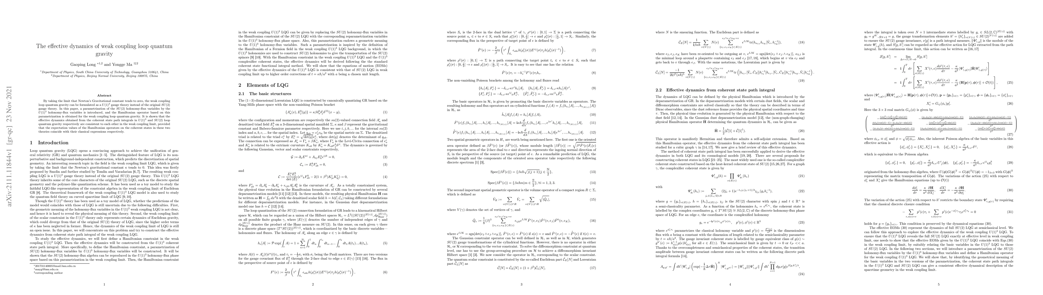 Thumbnail for The effective dynamics of weak coupling loop quantum gravity