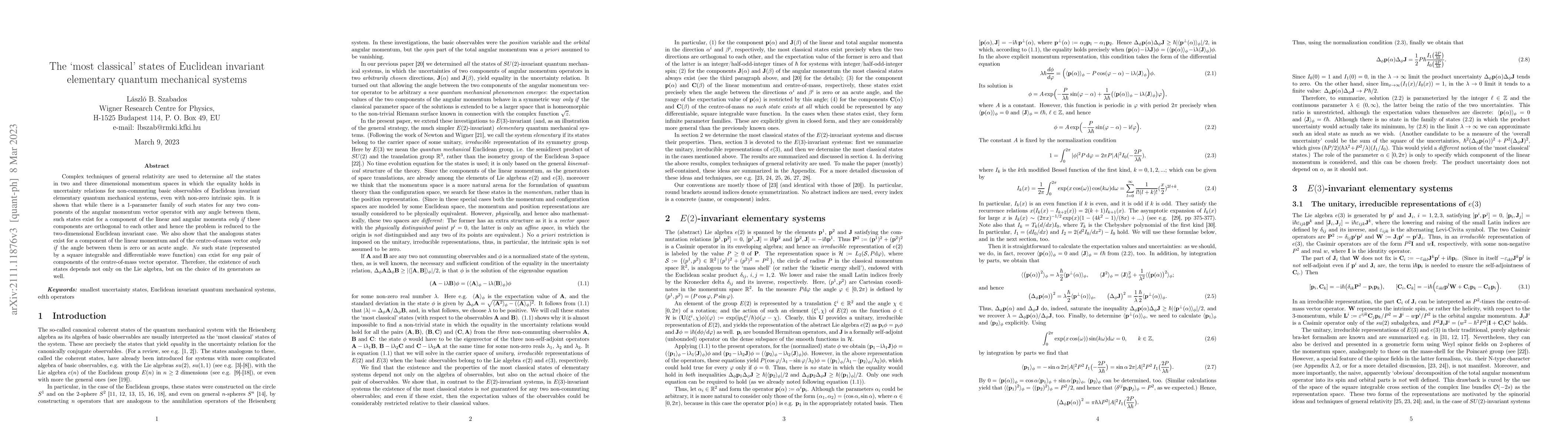Thumbnail for The 'most classical' states of Euclidean invariant elementary quantum
  mechanical systems