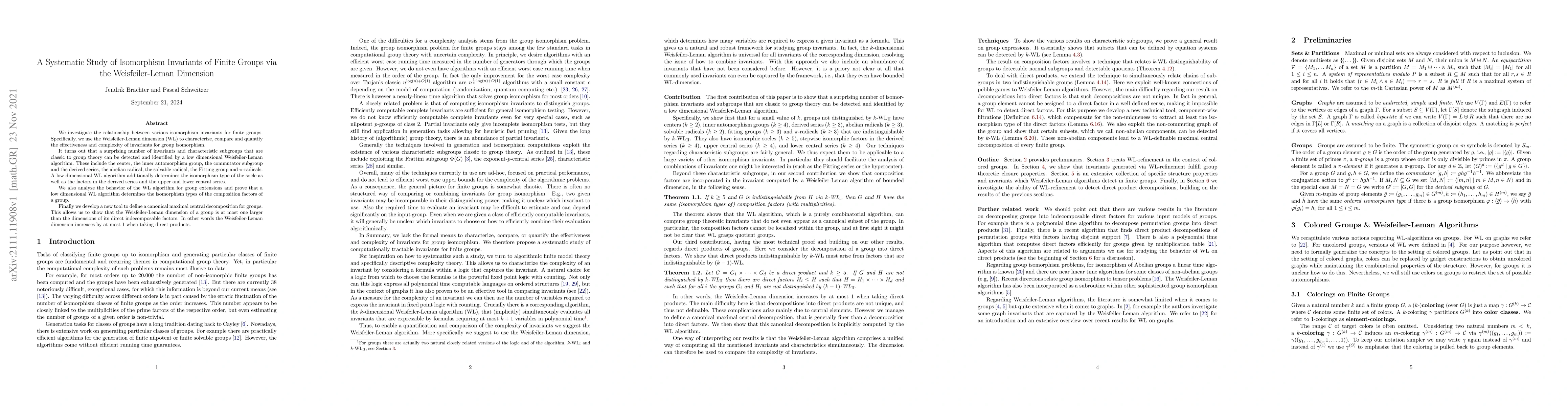 Thumbnail for A Systematic Study of Isomorphism Invariants of Finite Groups via the
  Weisfeiler-Leman Dimension