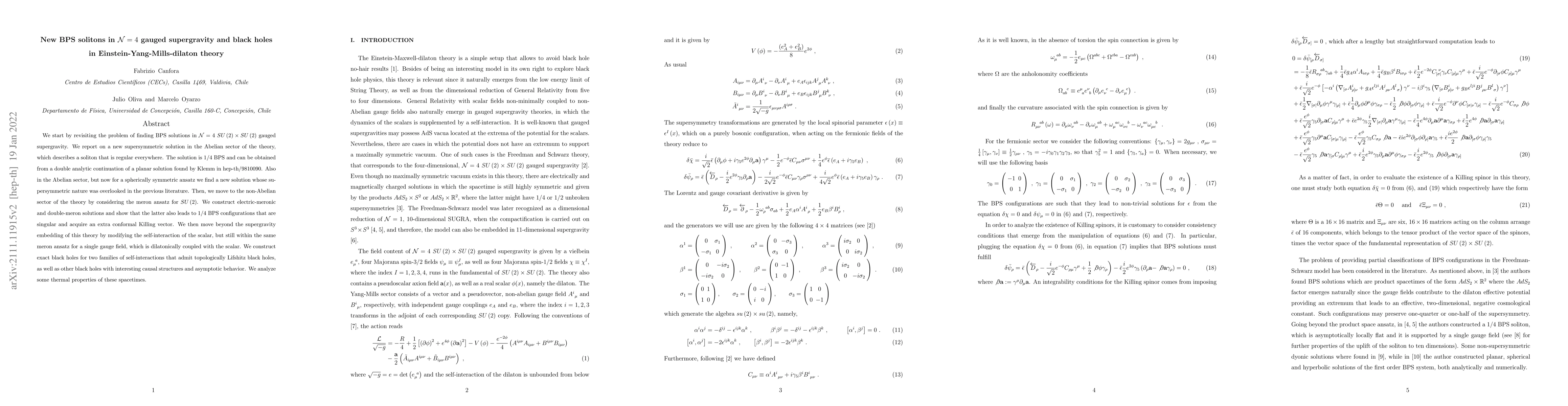 Thumbnail for New BPS solitons in N=4 gauged supergravity and black holes in
  Einstein-Yang-Mills-dilaton theory