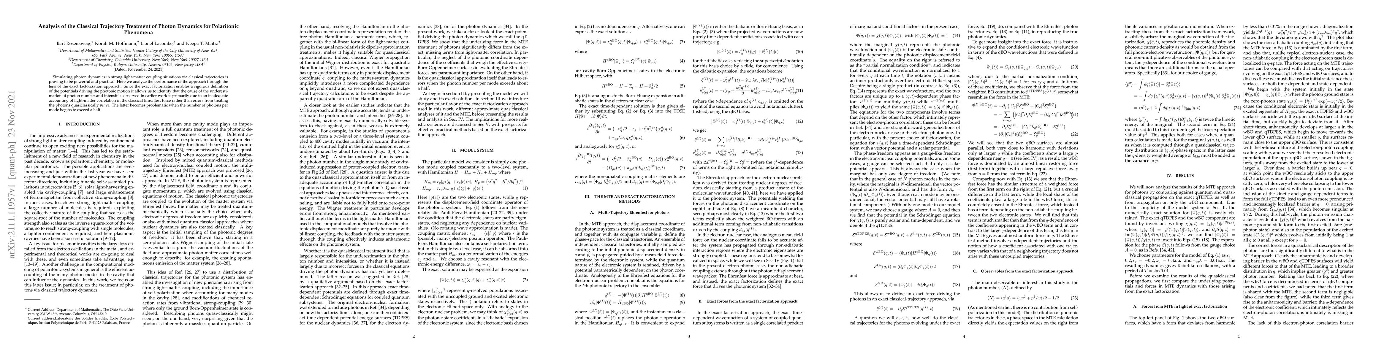 Thumbnail for Analysis of the Classical Trajectory Treatment of Photon Dynamics for
  Polaritonic Phenomena