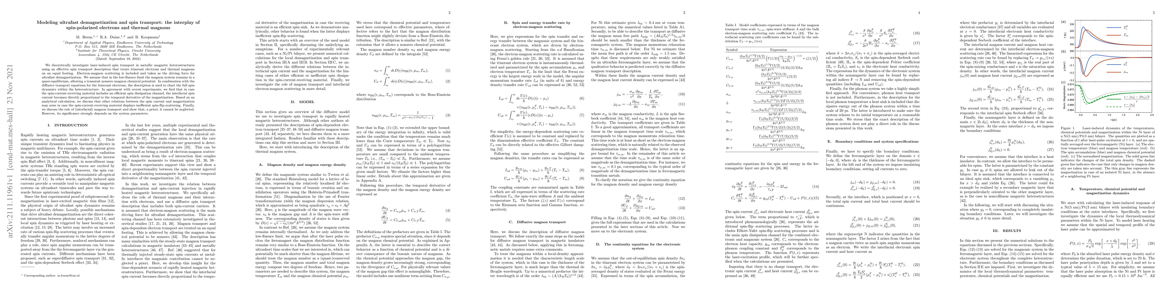 Thumbnail for Modeling ultrafast demagnetization and spin transport: the interplay of
  spin-polarized electrons and thermal magnons