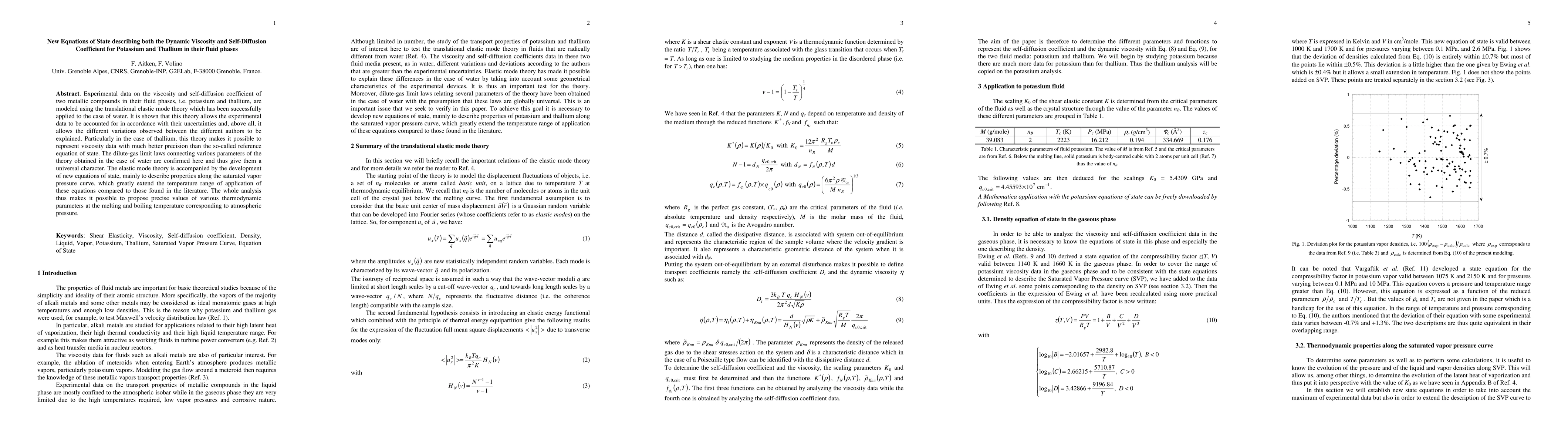 Thumbnail for New Equations of State describing both the Dynamic Viscosity and
  Self-Diffusion Coefficient for Potassium and Thallium in their fluid phases