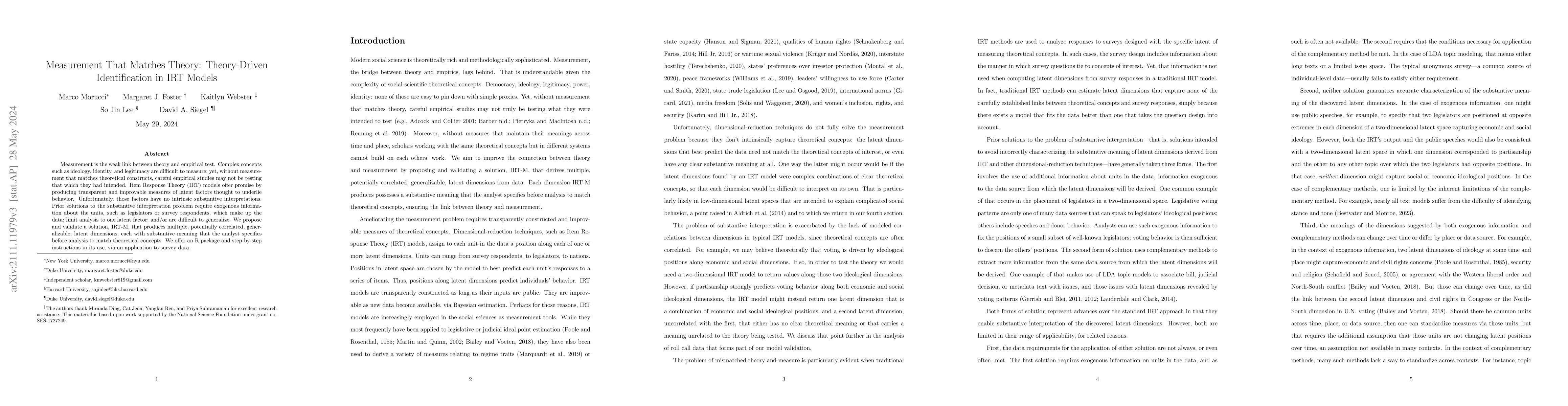 Thumbnail for Measurement That Matches Theory: Theory-Driven Identification in IRT
  Models
