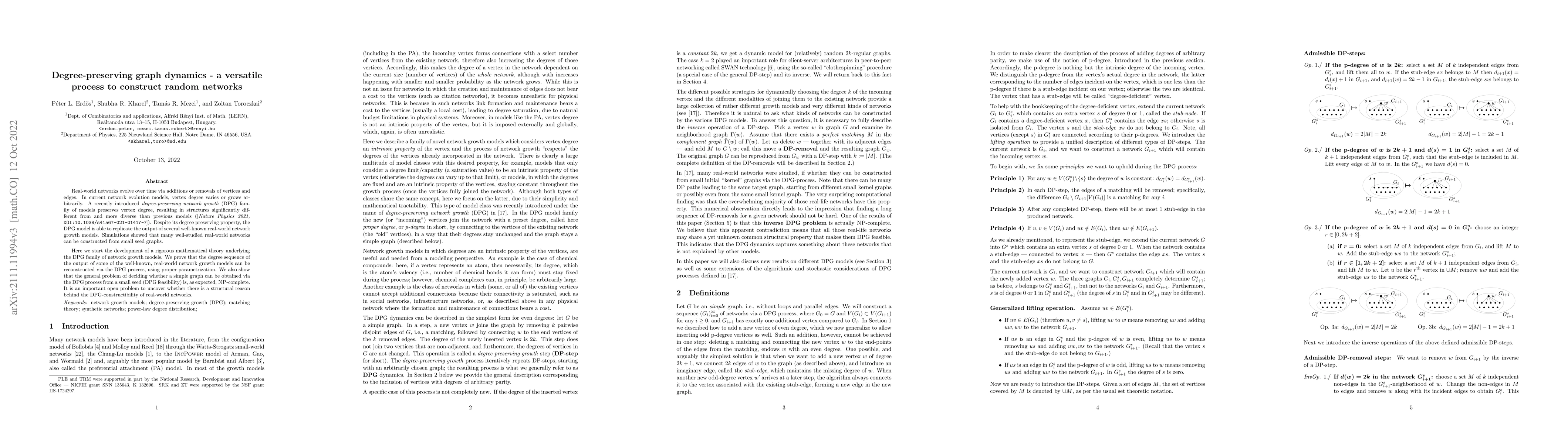 Thumbnail for Degree-preserving graph dynamics -- a versatile process to construct
  random networks