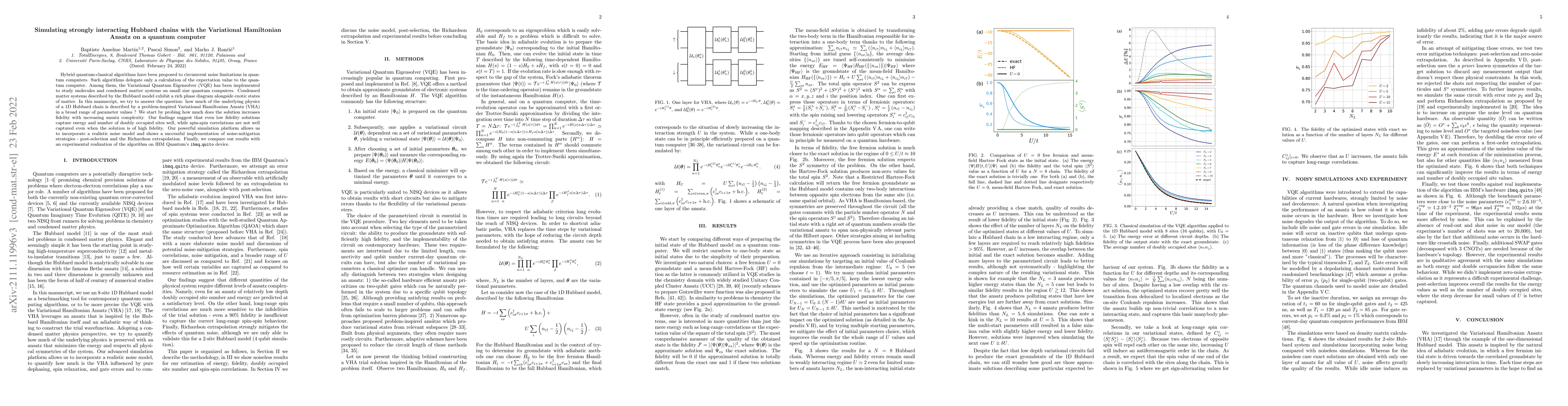 Thumbnail for Simulating strongly interacting Hubbard chains with the Variational
  Hamiltonian Ansatz on a quantum computer