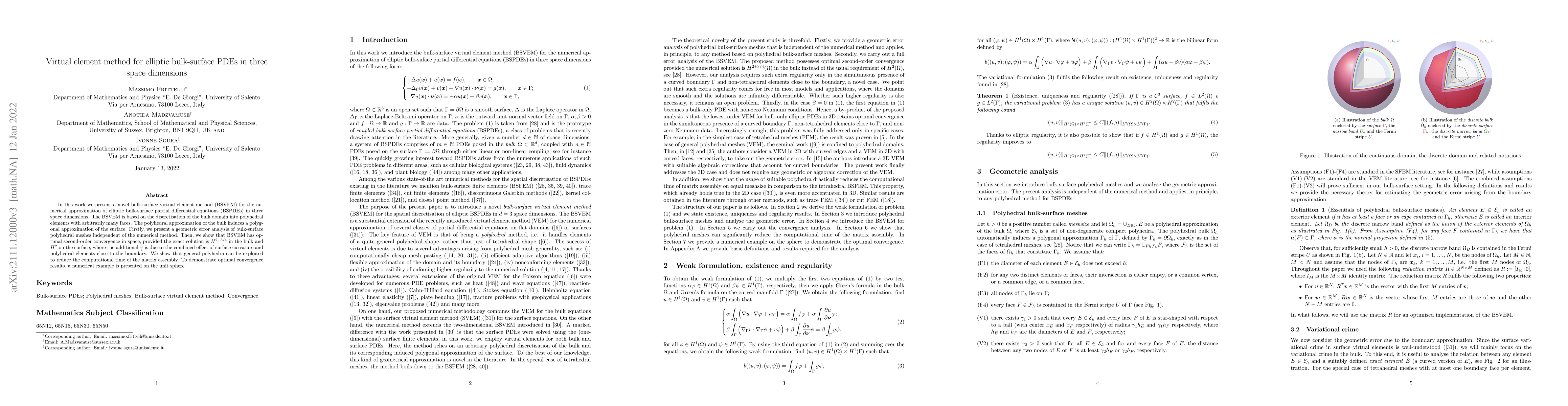 Thumbnail for Virtual element method for elliptic bulk-surface PDEs in three space
  dimensions