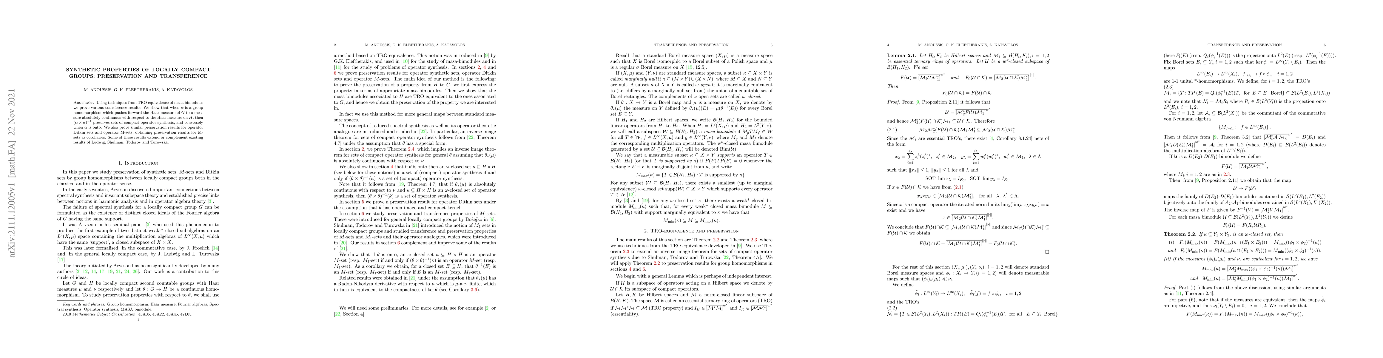 Thumbnail for Synthetic properties of locally compact groups: preservation and
  transference