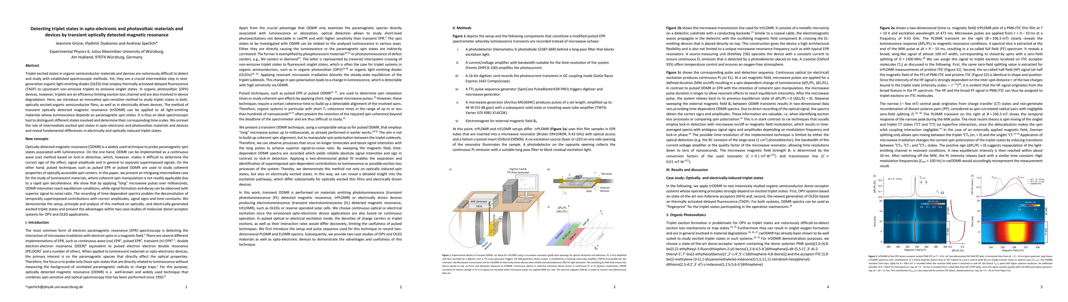 Thumbnail for Detecting triplet states in opto-electronic and photovoltaic materials
  and devices by transient optically detected magnetic resonance