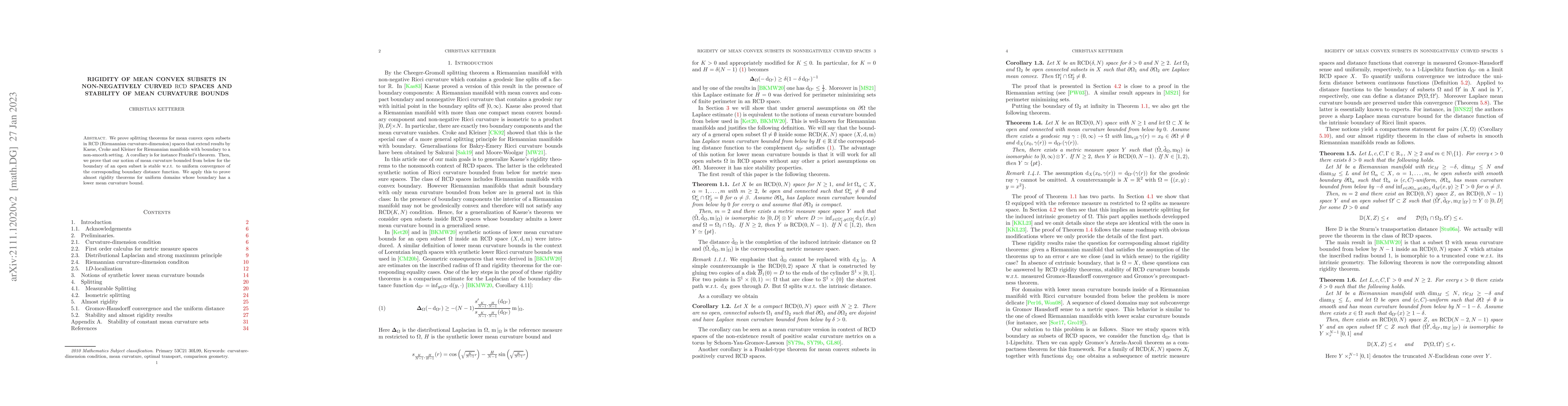Thumbnail for Rigidity of mean convex subsets in non-negatively curved RCD spaces and
  stability of mean curvature bounds