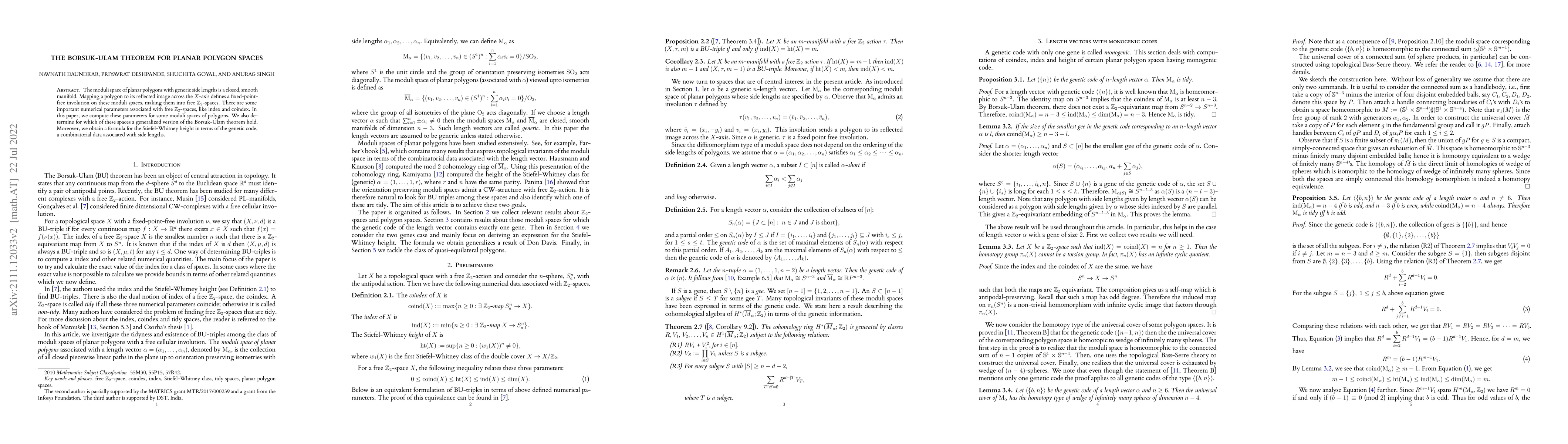 Thumbnail for The Borsuk-Ulam theorem for planar polygon spaces