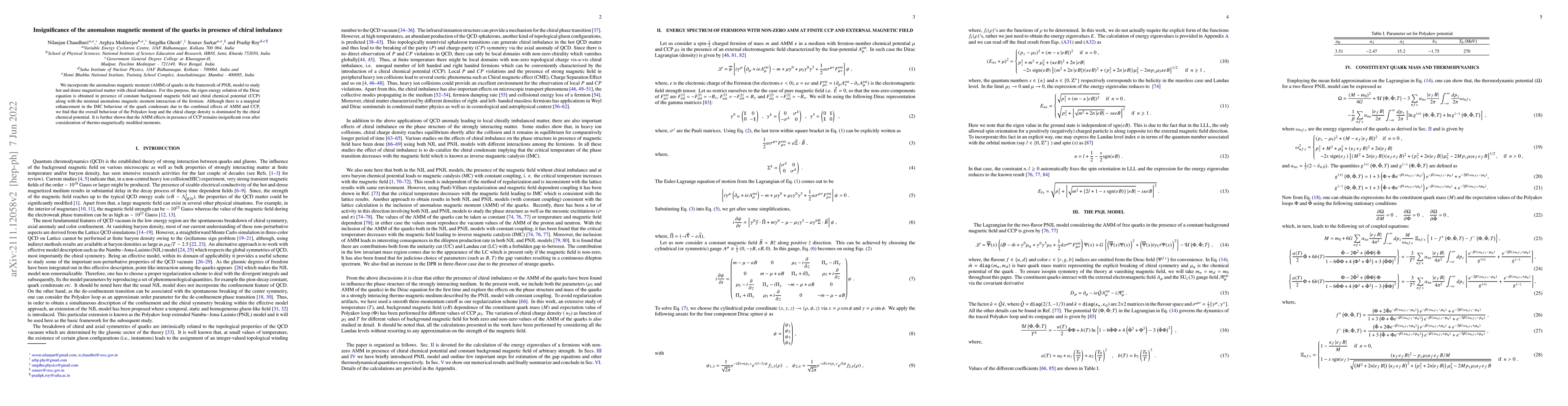 Thumbnail for Insignificance of the anomalous magnetic moment of the quarks in
  presence of chiral imbalance