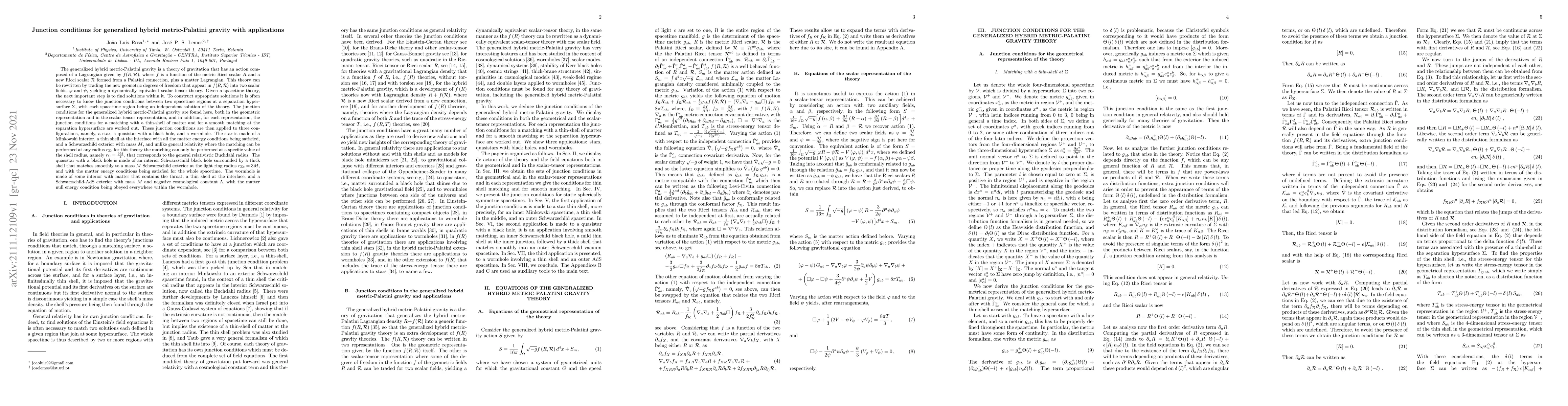 Thumbnail for Junction conditions for generalized hybrid metric-Palatini gravity with
  applications