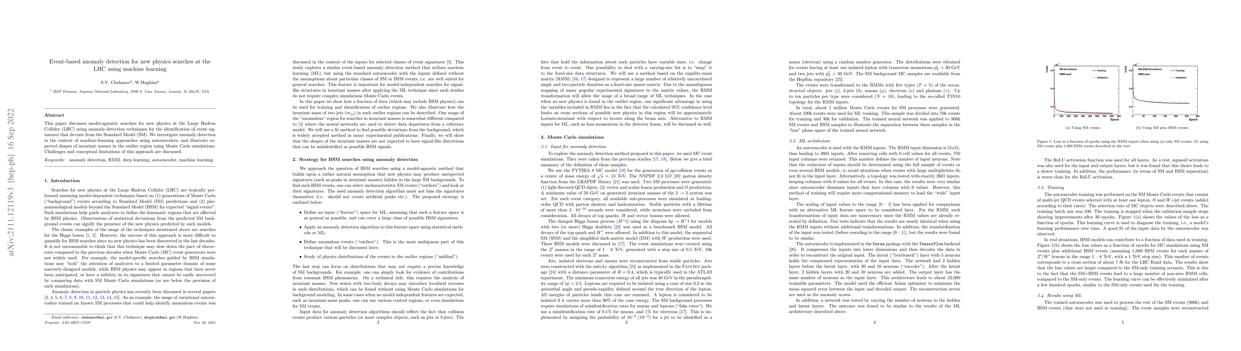 Thumbnail for Event-based anomaly detection for new physics searches at the LHC using
  machine learning