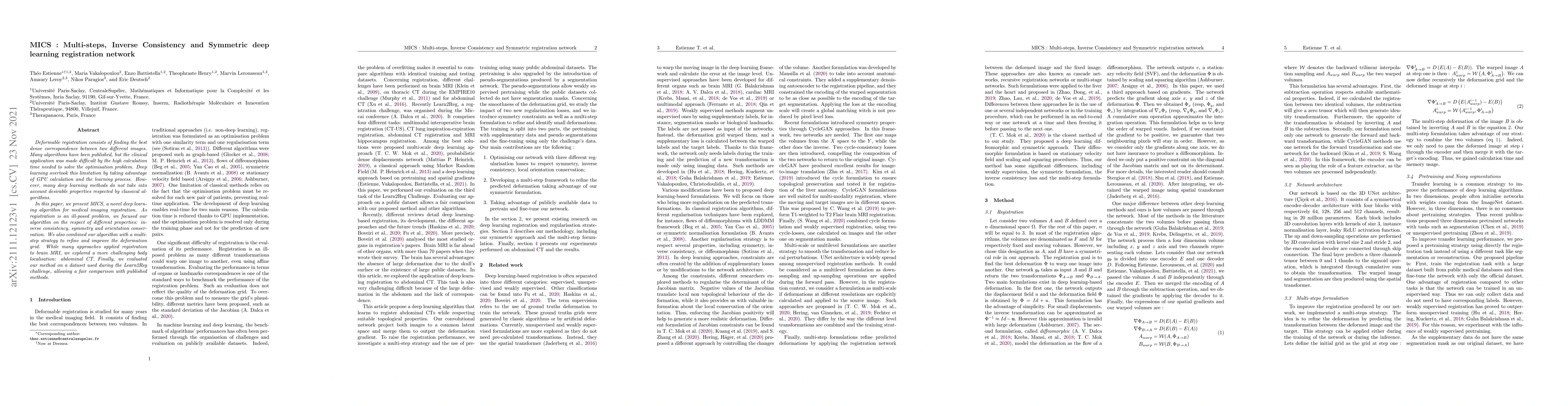 Thumbnail for MICS : Multi-steps, Inverse Consistency and Symmetric deep learning
  registration network