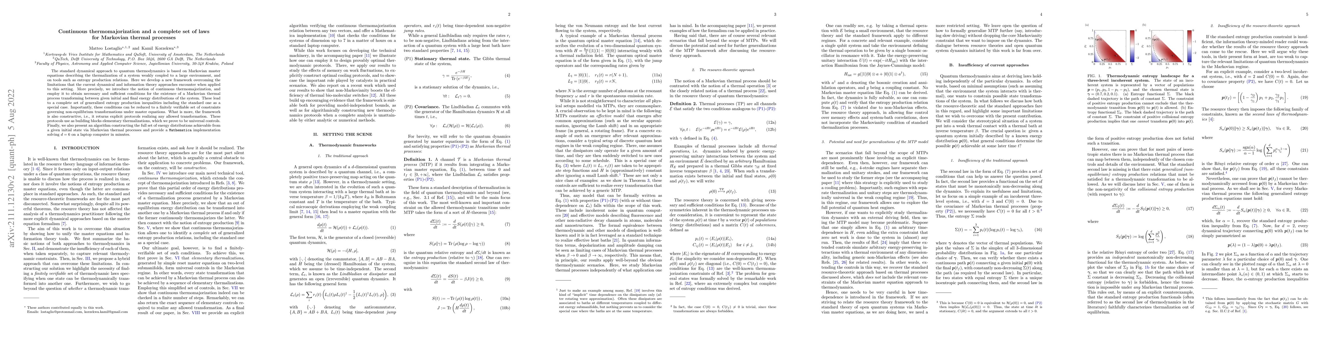 Thumbnail for Continuous thermomajorization and a complete set of laws for Markovian
  thermal processes