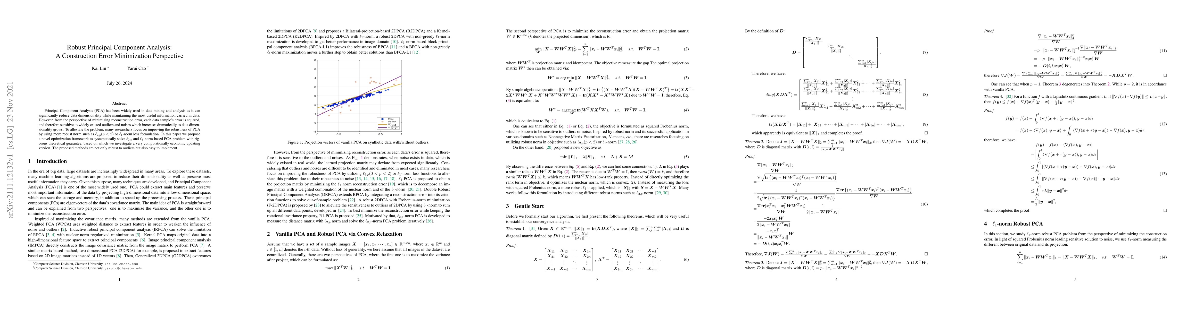 Thumbnail for Robust Principal Component Analysis: A Construction Error Minimization
  Perspective