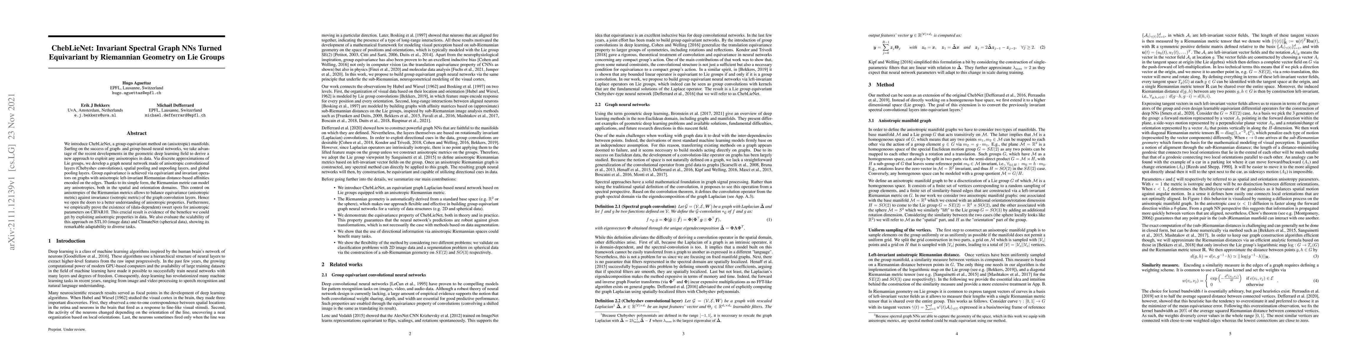 Thumbnail for ChebLieNet: Invariant Spectral Graph NNs Turned Equivariant by
  Riemannian Geometry on Lie Groups