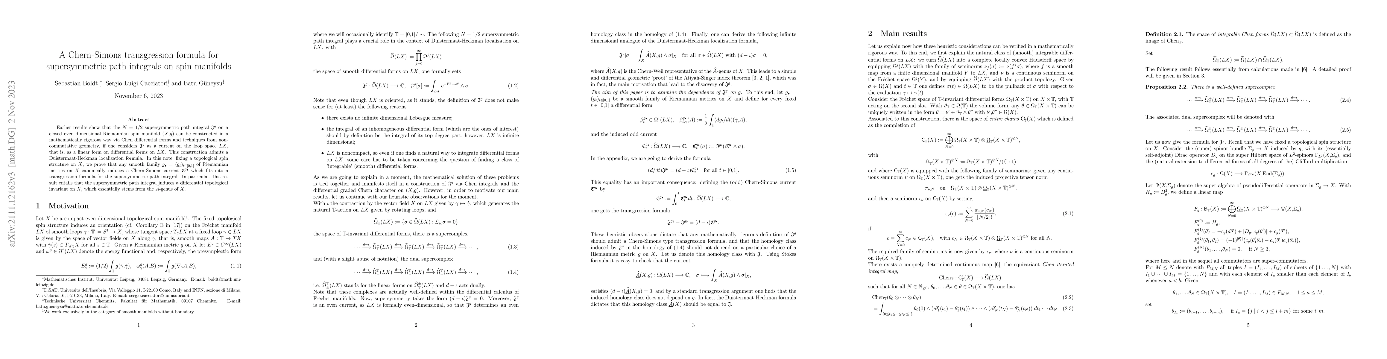 Thumbnail for A Chern-Simons transgression formula for supersymmetric path integrals
  on spin manifolds