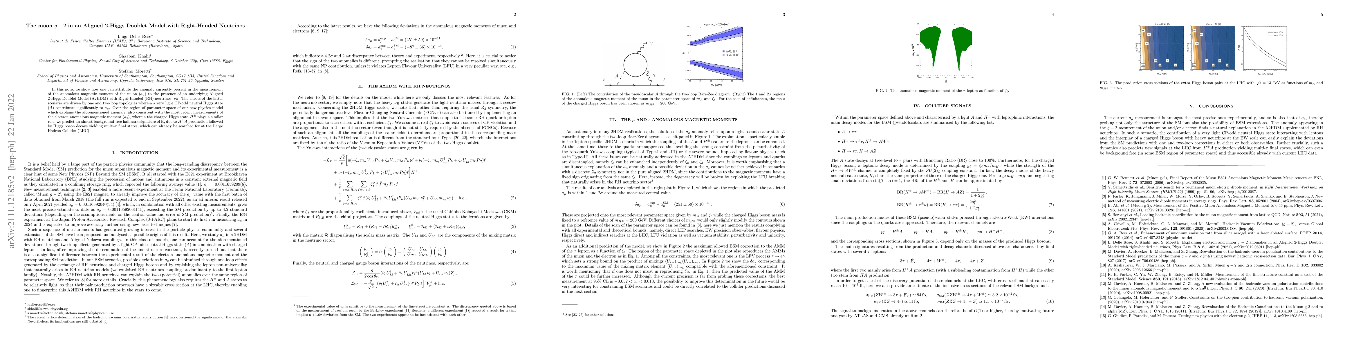 Thumbnail for The muon $g-2$ in an Aligned 2-Higgs Doublet Model with Right-Handed
  Neutrinos