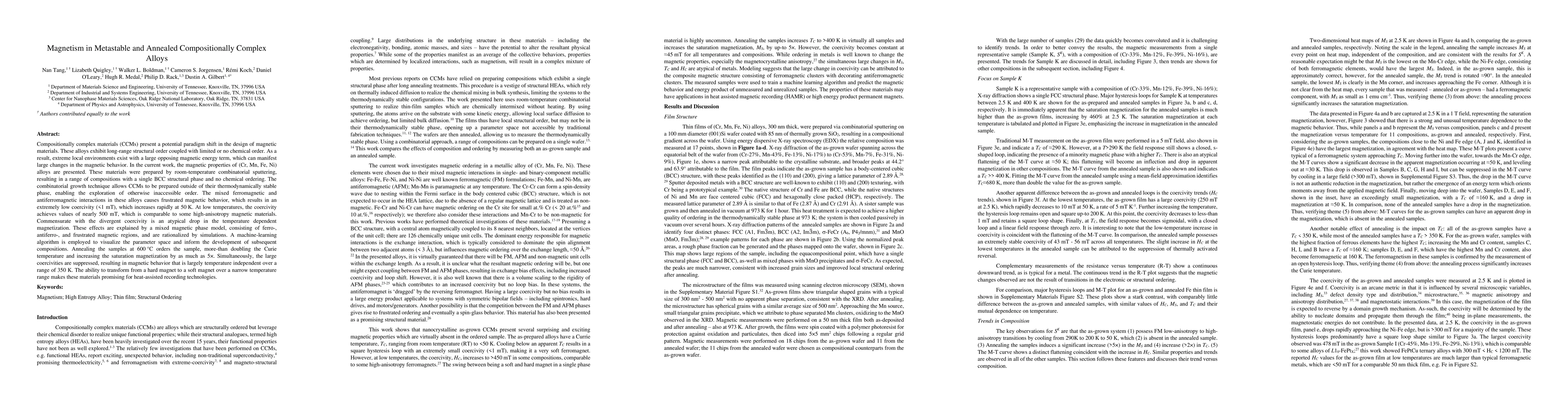 Thumbnail for Magnetism in Metastable and Annealed Compositionally Complex Alloys