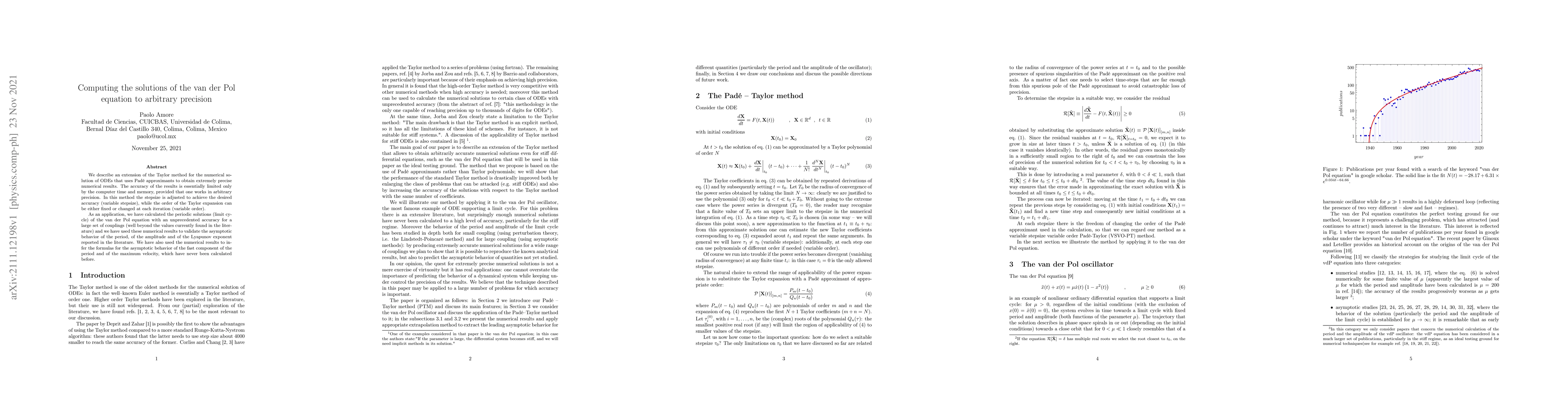 Thumbnail for Computing the solutions of the van der Pol equation to arbitrary
  precision