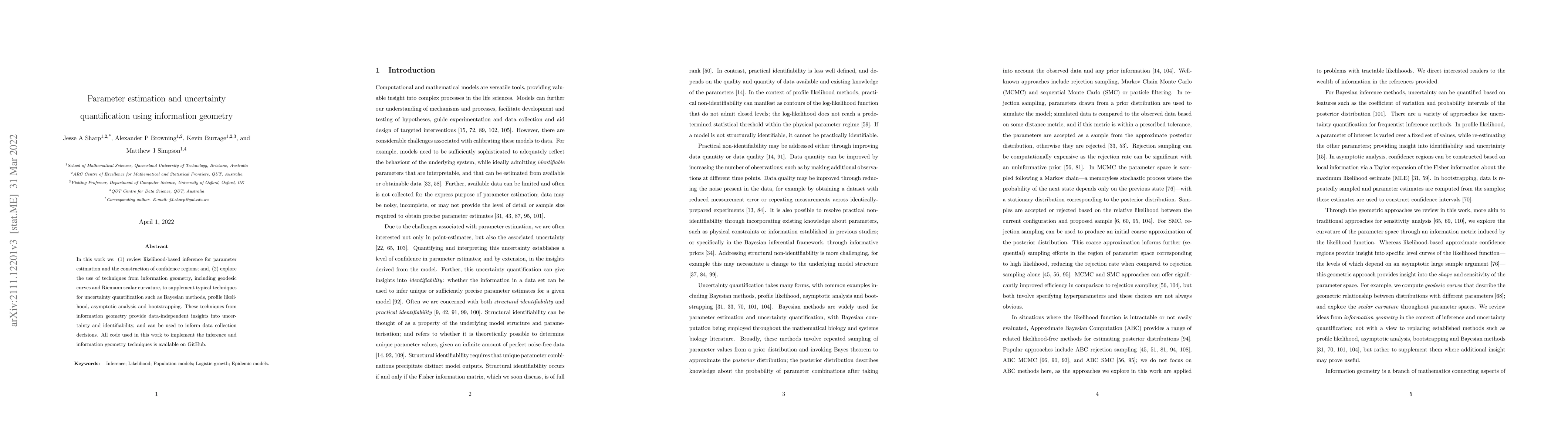 Thumbnail for Parameter estimation and uncertainty quantification using information
  geometry