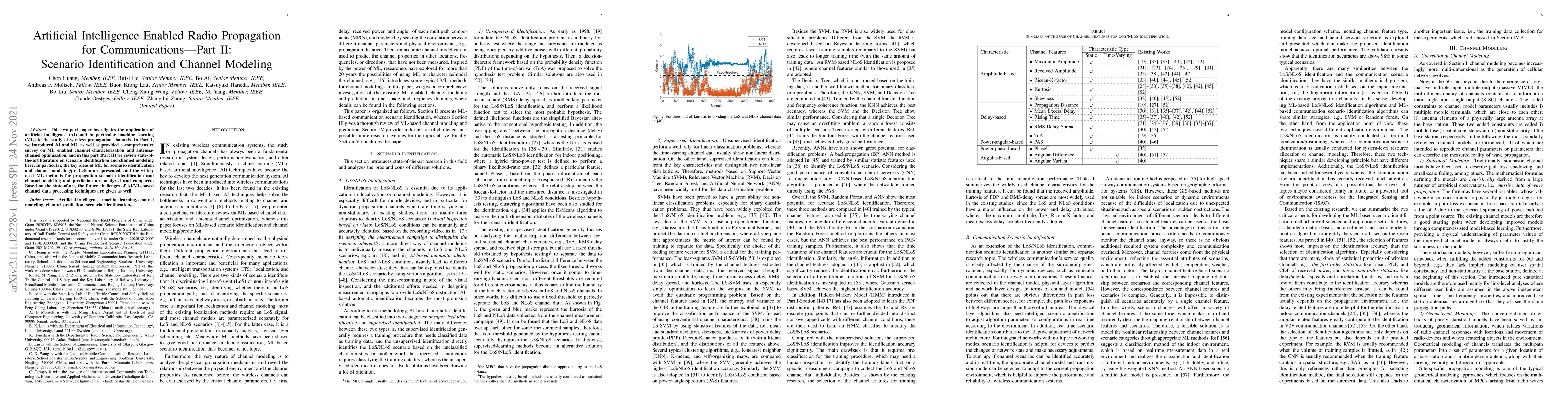 Thumbnail for Artificial intelligence enabled radio propagation for
  communications-Part II: Scenario identification and channel modeling