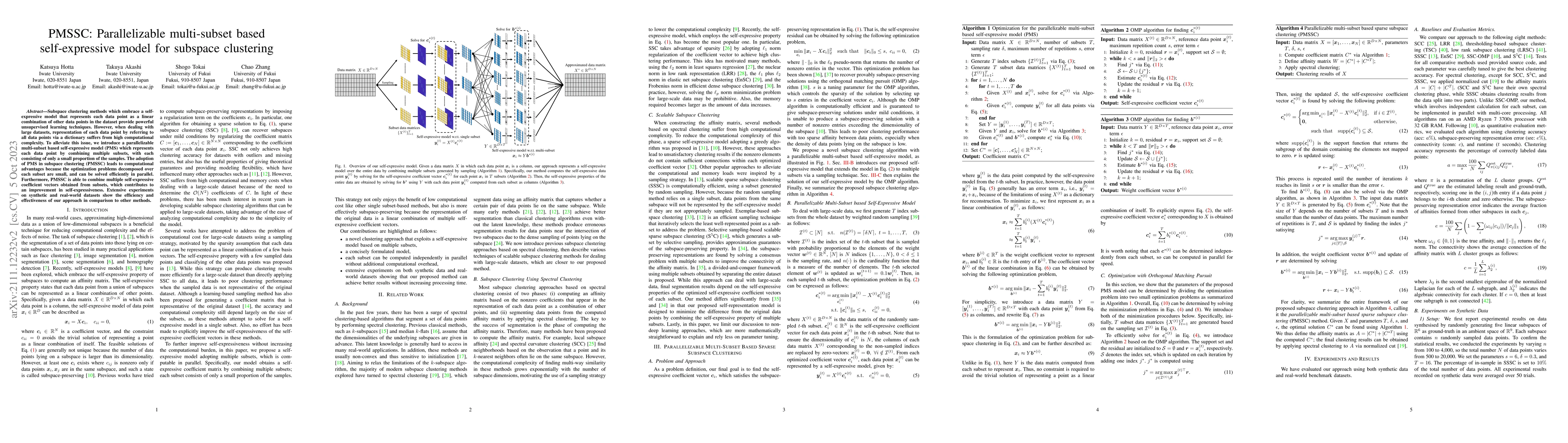 Thumbnail for PMSSC: Parallelizable multi-subset based self-expressive model for
  subspace clustering