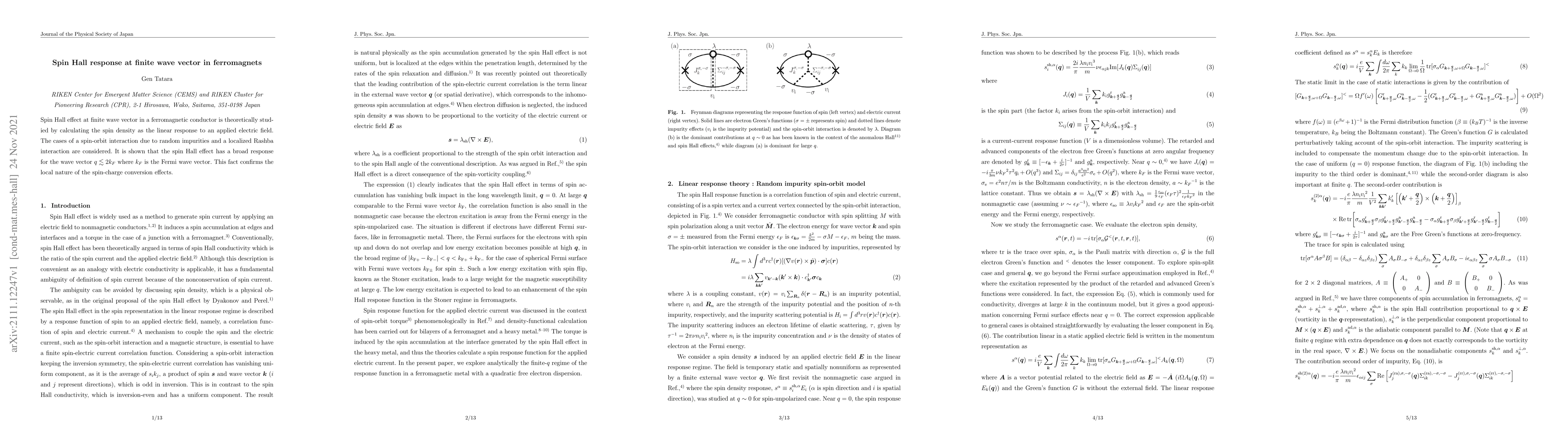 Thumbnail for Spin Hall response at finite wave vector in ferromagnets